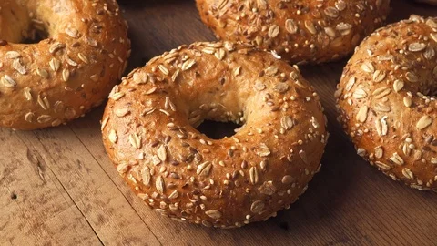 Whole Grain Bagels Stock Footage 121686458