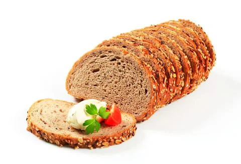 Whole grain bread with cheese and tomato slice Stock Photos