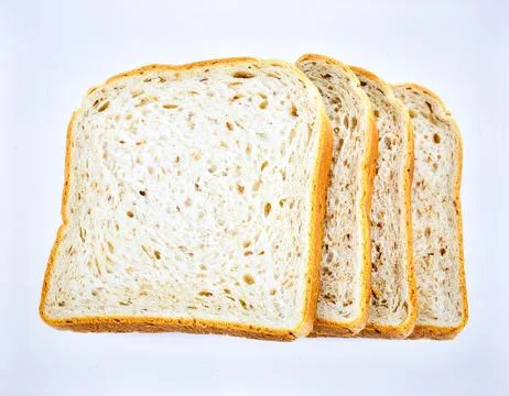 Whole grain bread with soft sliced texture isolated on white background, or.. Stock Photos