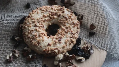 Whole grain cereal shortbread biscuits cookies with nuts Stock Footage 105870916