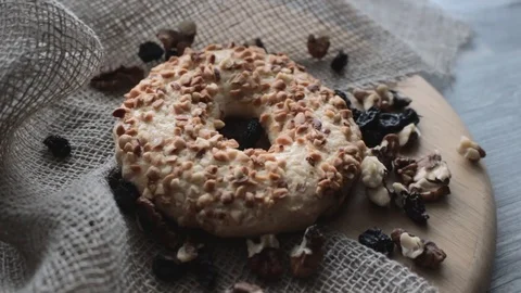 Whole grain cereal shortbread biscuits cookies with nuts Stock Footage 105870921