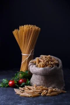 Whole grain dried spaghetti Stock Photos
