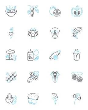 Whole grain linear icons set. Nourishing, Wholesome, Fibrous, Nutritious Stock Illustration
