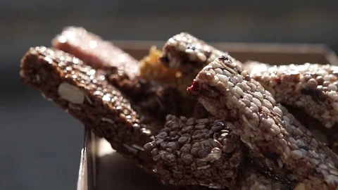 Whole grain muesli bars Stock Footage 80613984