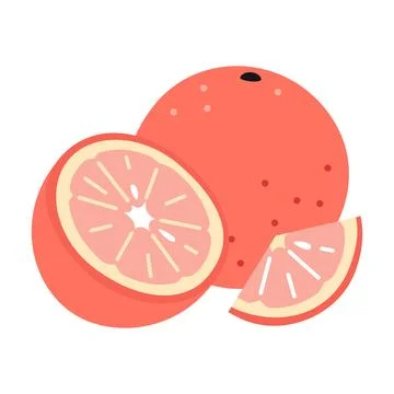 Whole grapefruit, half and slice, juicy fresh citrus fruit. Modern vector i.. Stock Illustration