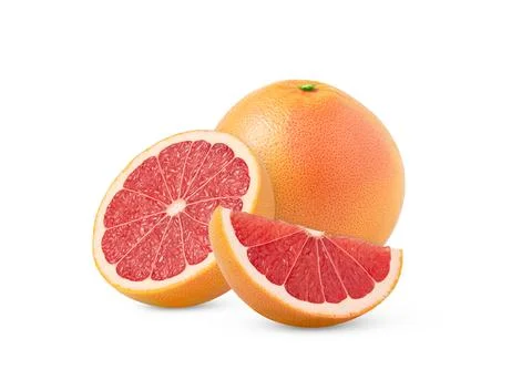 Whole Grapefruit with Half and Slice Isolated on White Background. Fresh Citrus Foto stock