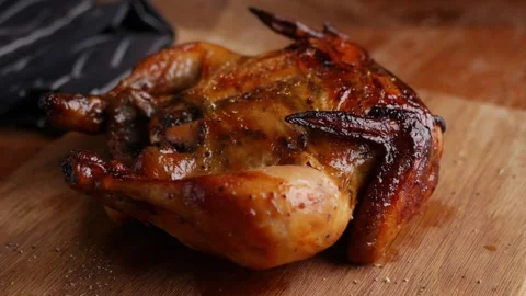 Whole Grilled Chicken on Table. Stock Footage 308233176