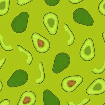 Whole, half and slice avocado seamless pattern. Textured vector illustration  Stock Illustration