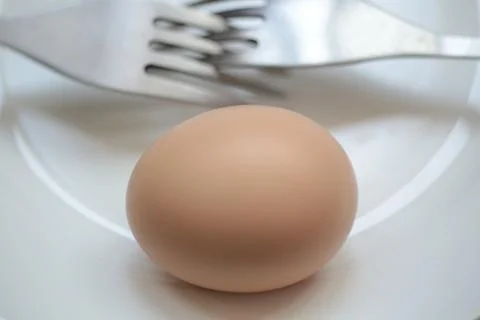 A whole hard-boiled egg with the shell on a plate 스톡 사진