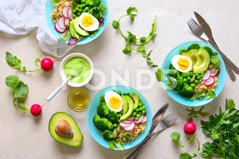 Whole healthy meal served in a bowls Stock Photos