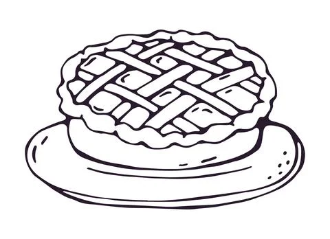 Whole Lattice Pie on Plate Hand Drawn Doodle Clipart Stock Illustration