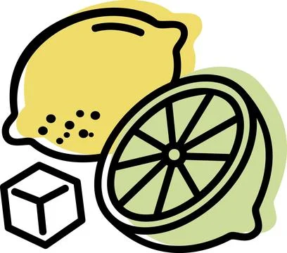 Whole lemon and half slice graphic Stock Illustration