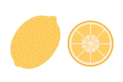 A whole lemon and a slice of lemon on an isolated white background. Flat vect Stock Illustration