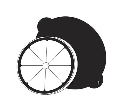 Whole lemon with slice 2D black filled line object Illustrazione stock