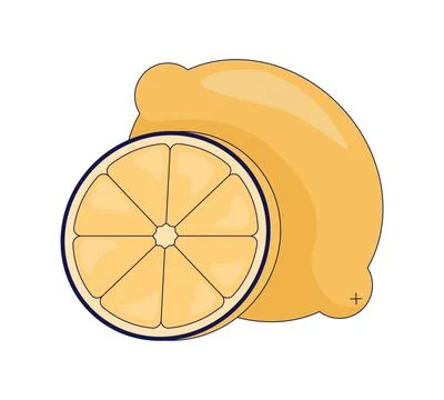 Whole lemon with slice 2D cartoon object Illustrazione stock