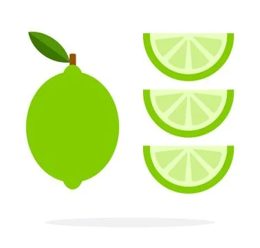 Whole lime and lime slices flat isolated Stock Illustration