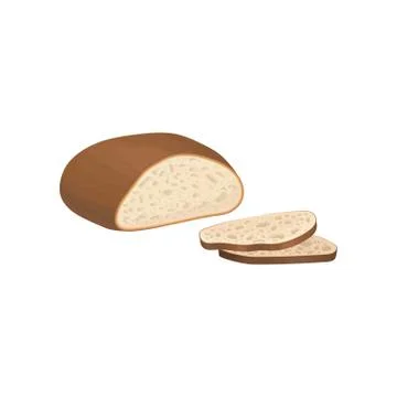 Whole loaf of gray bread with brown crust and slices. Flat detailed cartoon Illustrazione stock