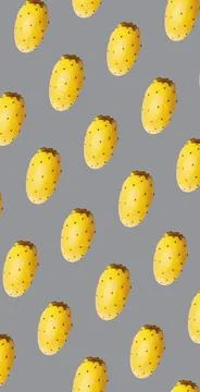 Whole opuntia fruit pattern on ultimate gray color background. Minimal flat lay Stock Photos
