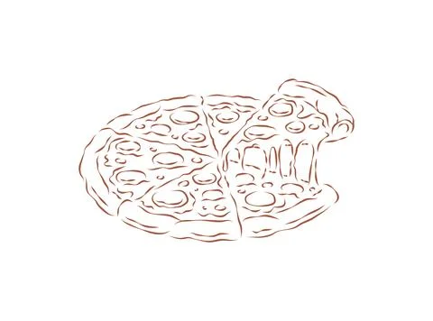 A Whole Pepperoni Pizza With One Slice Missing Sketch Vector Illustration Stock Illustration