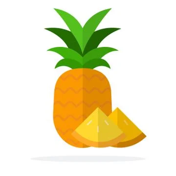 Whole pineapple and pineapple segments vertically flat isolated Stock Illustration