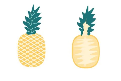 A whole pineapple and a slice of pineapple on an isolated white background. F Stock Illustration