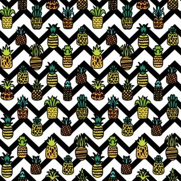 Whole pineapples vector seamless pattern Stock Illustration