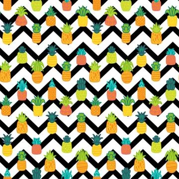 Whole pineapples vector seamless pattern Stock Illustration