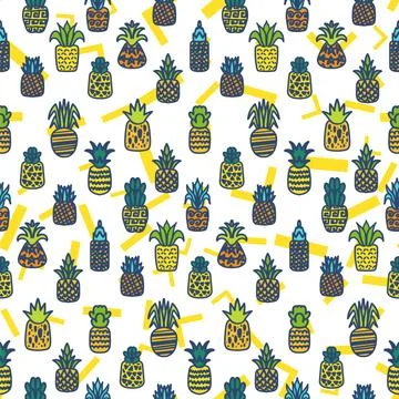 Whole pineapples vector seamless pattern Stock Illustration