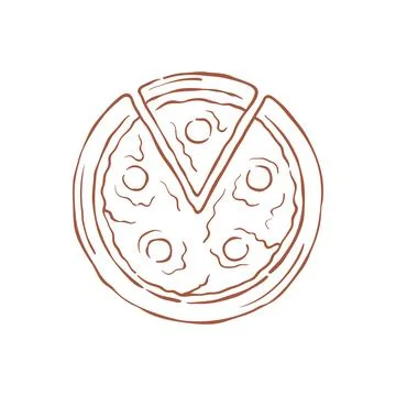 A Whole Pizza With Two Slices Being Served Sketch Vector Illustration Stock Illustration