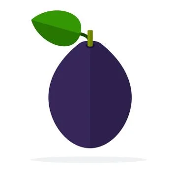 Whole plum with a leaf vertically vector flat isolated Stock Illustration
