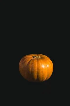 Whole Pumpkin in Dramatic Low-Light on Black Background Stock Photos