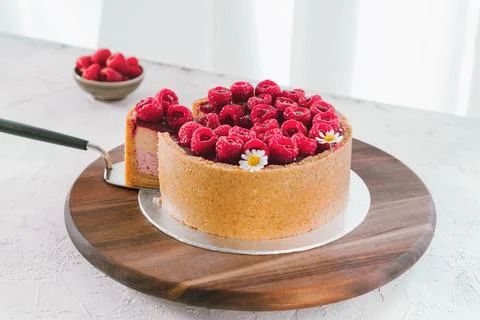 Whole Raspberry Cake With Fresh Berry Topping Фото