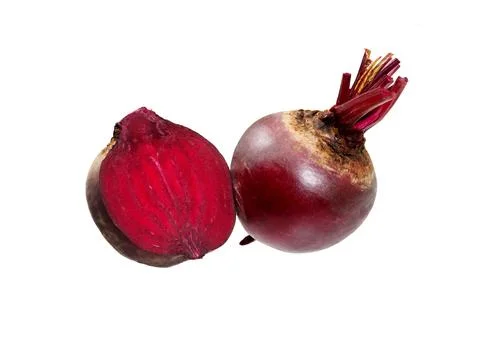 Whole red beetroot and  half. Stock Photos