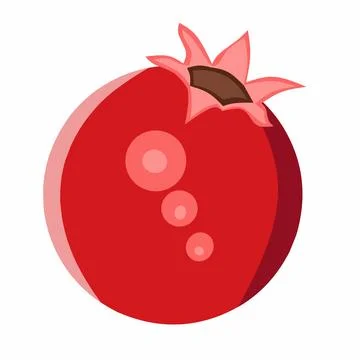 Whole Red Pomegranate Fruit Vector Illustration: Minimalist Flat Design of Exoti Stock Illustration