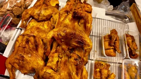 Whole Roasted Chicken Displayed At Thai Street Food Market Stock-Footage 329166155