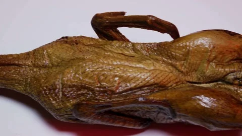 Whole roasted duck with head on white studio background Stock Footage 328136348