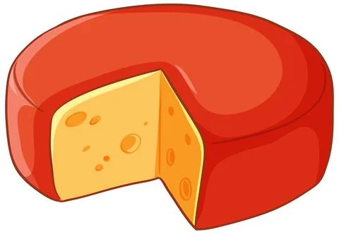 Whole Round Cheese Wheel with Red Wax Coating and Missing Slice Stock Illustration