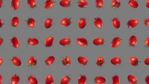 Whole tomatos spin and float arranged in a grid - isolated Video stock 137998748