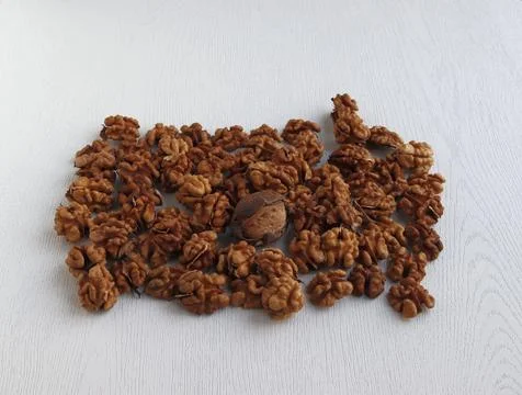 Whole walnut kernels with membranes without shell. Juglans regia Stock Photos