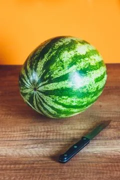 Whole watermelon on the table Stock Photos