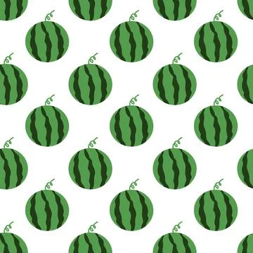 Whole Watermelon Vector Seamless Pattern. Food Background. Stock Illustration