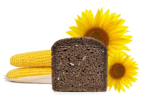 Whole wheat bread with corn and sunflower Stock Photos