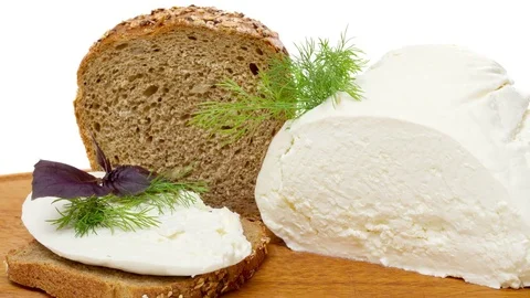 Whole wheat bread, cottage cheese and healthy sandwich  motion slow Stock Footage 75252043