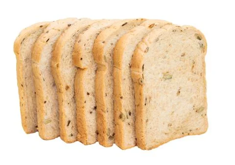 Whole wheat bread loaf slice have rice grain isolated on white background. Stock Photos