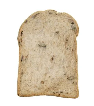 Whole wheat bread slice have rice grain on white background. Stock Photos