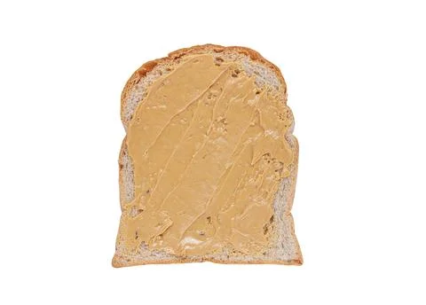 Whole wheat bread slice with spread peanut butter isolated on white background Stock Photos