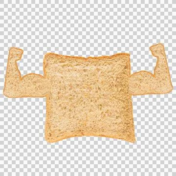 Whole wheat bread slice with strong bicep muscles arms on transparent backg.. Stock Illustration