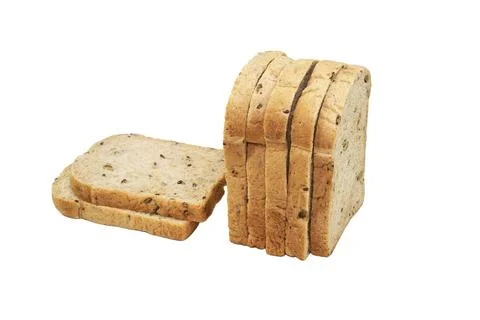 Whole wheat bread slice on white background Stock Photos
