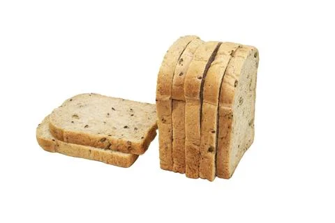 Whole wheat bread slice on white background Stock Photos