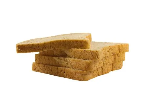Whole wheat bread stack on isolated white background. Stock Photos